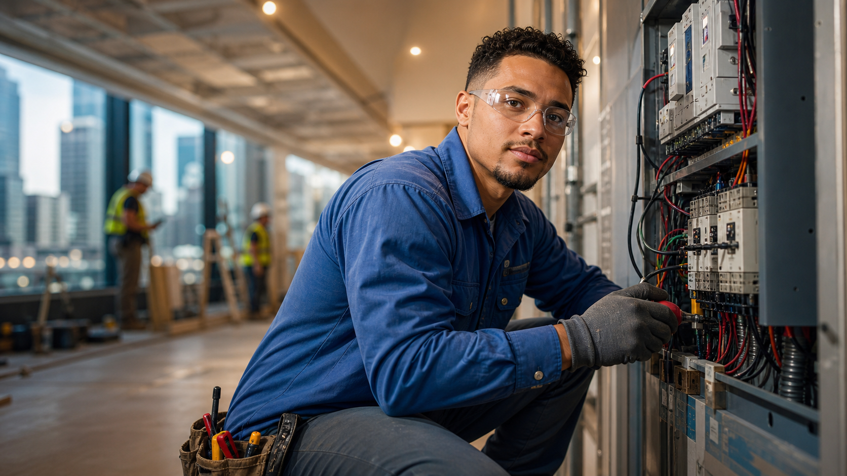 Student practicing electrical wiring in Berk Trade School lab
